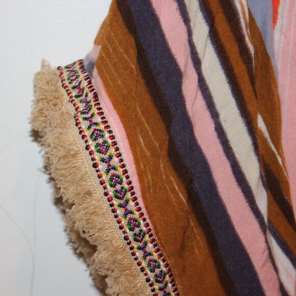 Band of Gypsies Multicolor Stripes Open Front Fringe Kimono Cardigan Size Small - Picture 6 of 9